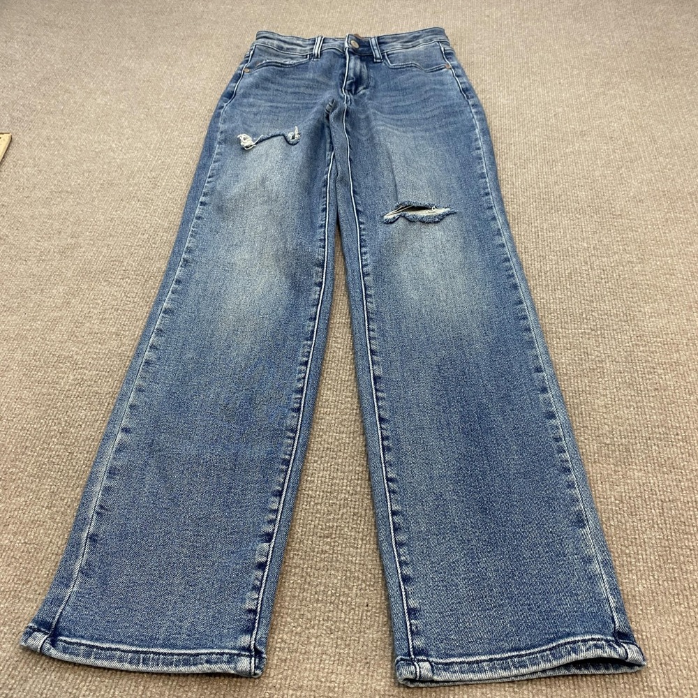 Judy Blue Dad Jeans Womens 1/25 Blue Med Wash Mid Rise Distressed Stretch Boho